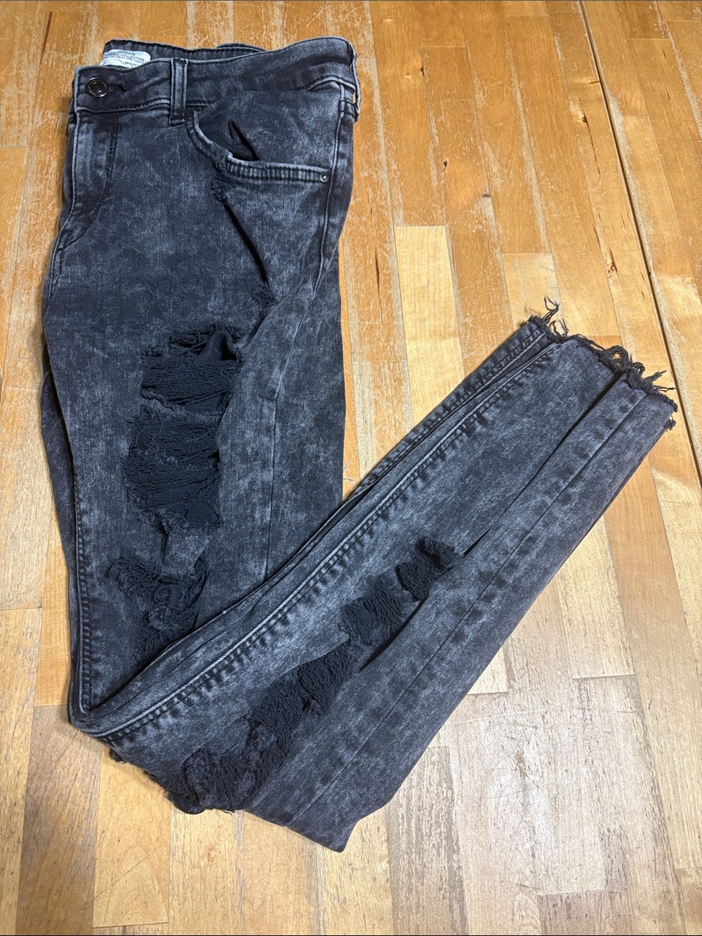 Zara Black Washed Distressed Skinny Jeans